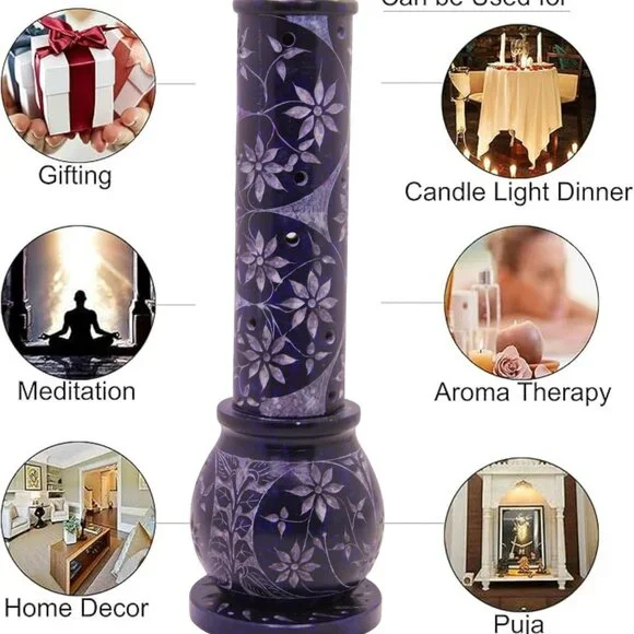 Marble Soapstone Blue Incense Stick HolderCandle BurnerTea Light Holder -